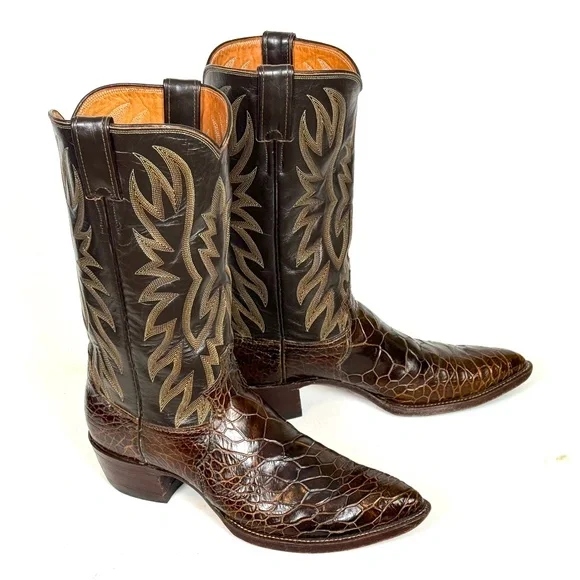 Justin Cowboy Boots - Chocolate Brown Mens Sz 8.5B Excellent Vtg Cond X-toe 9201 - Picture 2 of 12